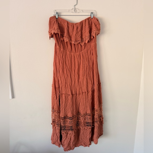 Forever 21 Dresses & Skirts - Women’s Plus Size Boho Peach Strapless Lace Maxi Dress Forever21 2X Cottagecore